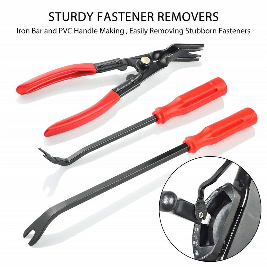 19Pcs Fastener Trim Panel Removal Tools Clip Plier Set Fastener Remover RED