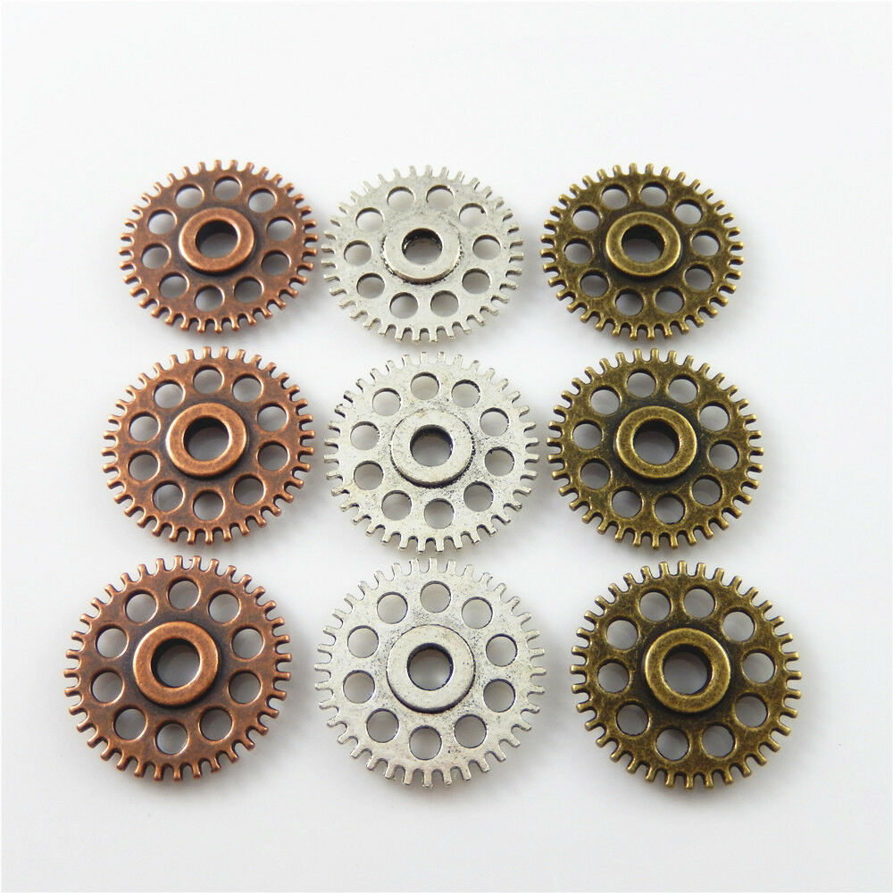 6pcs Assorted Round Steampunk Gear Pendant Cog Alloy Charm Jewelry Crafting 26mm