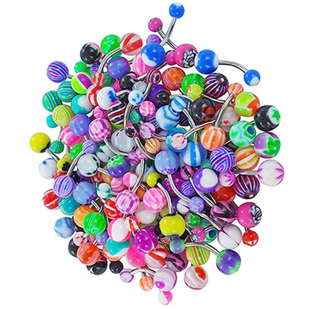 30*Multi-Pack Of Mixed Style Belly Bars Navel Rings Piercings /Steel / Acrylic