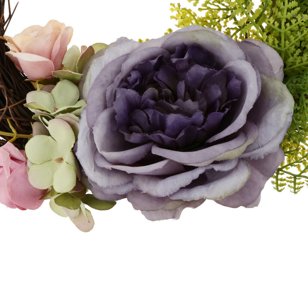 Triplet Artificial Rose Silk Flower Leaves Door Wreath Garland Wedding Decor