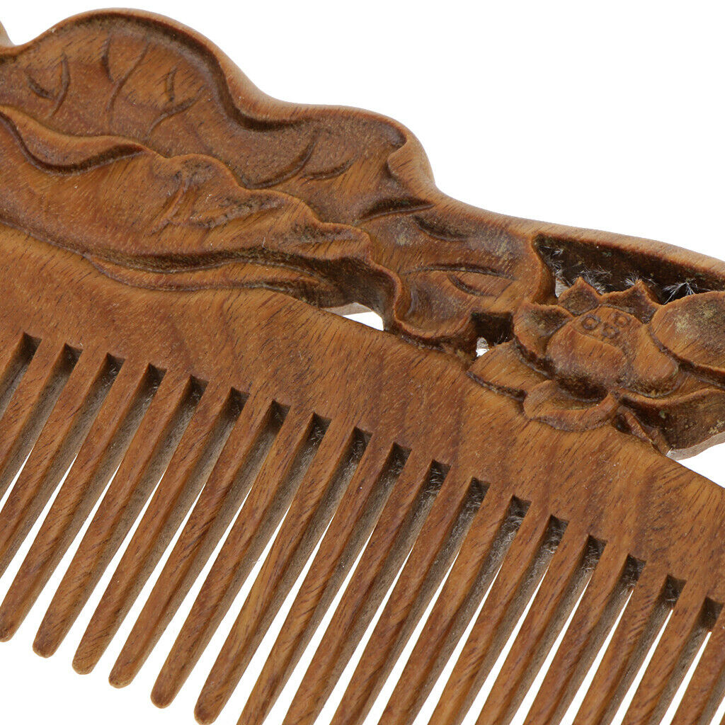 Lotus Carved Natural Sandalwood Hair Comb Massage Brush