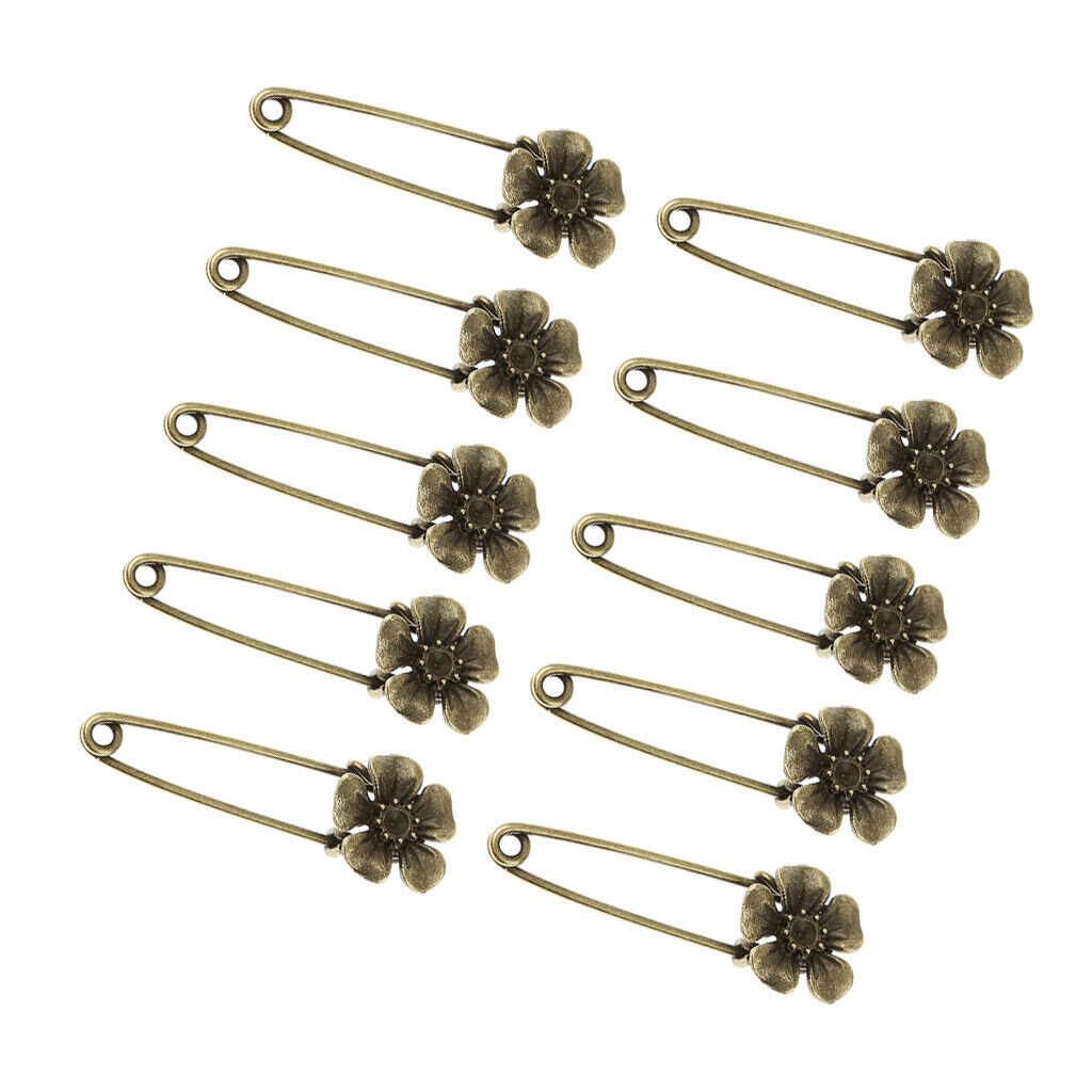 10 Bronze Retro Alloy DIY Pin Scarf Brooches Crafts Jewelry 5-Petals-Shaped