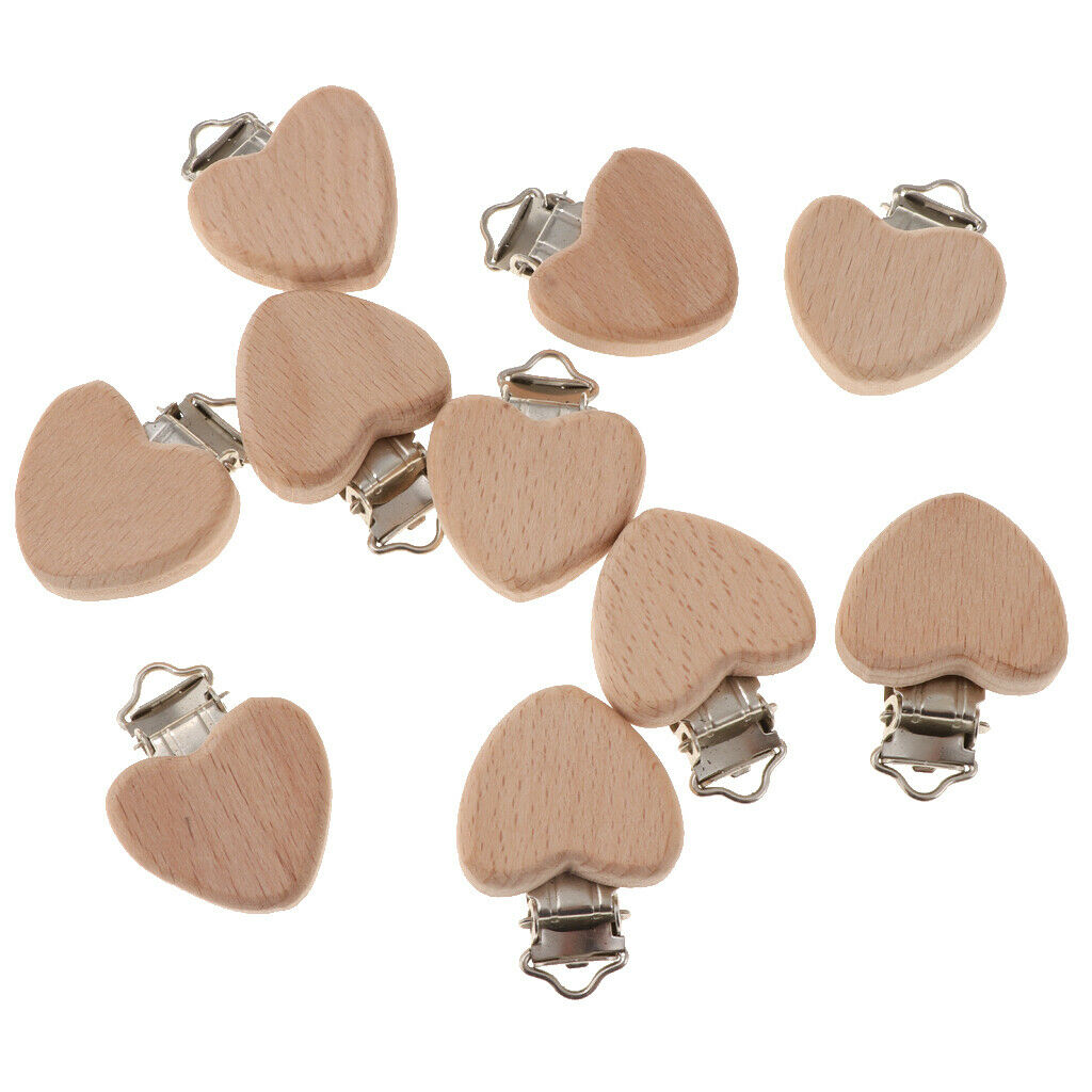 2X Beech Wooden Baby Pacifier Clip Dummy Clips DIY Heart-Shaped Teething Toys