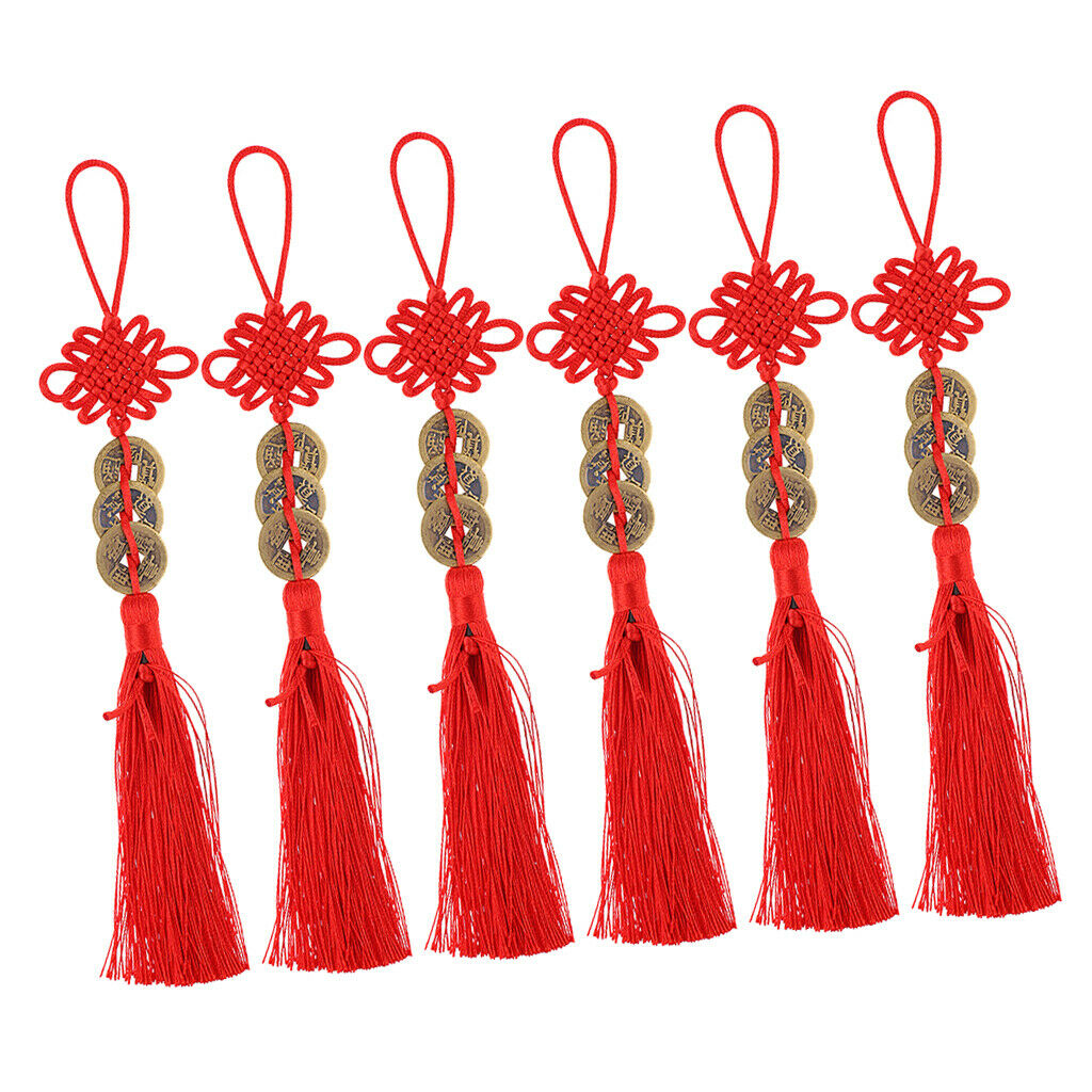 6 Pieces 2" Amulet Feng Shui Coin Hanging Knot Home Decoration Accessory