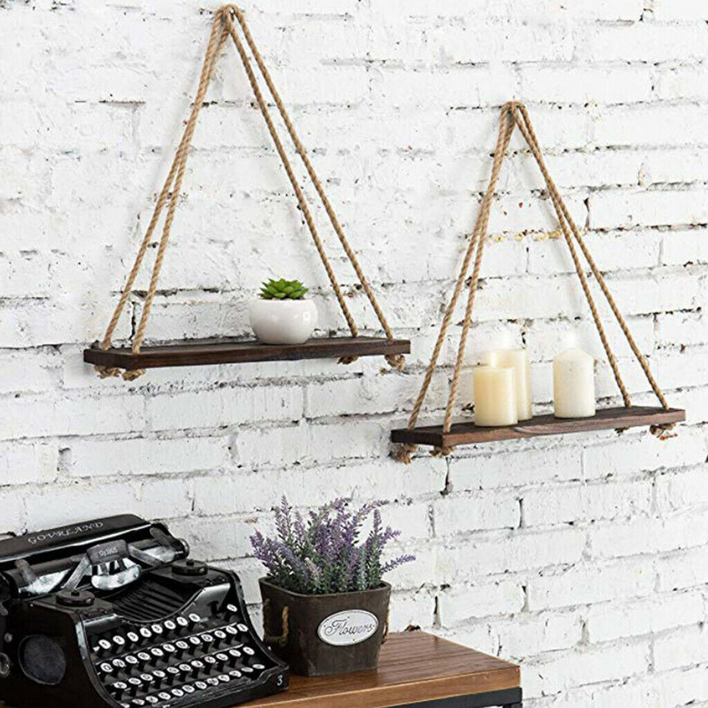 Set of 3 Wooden Decorative Wall Mounted Shelves Ourdoor Hanging Rack Decor
