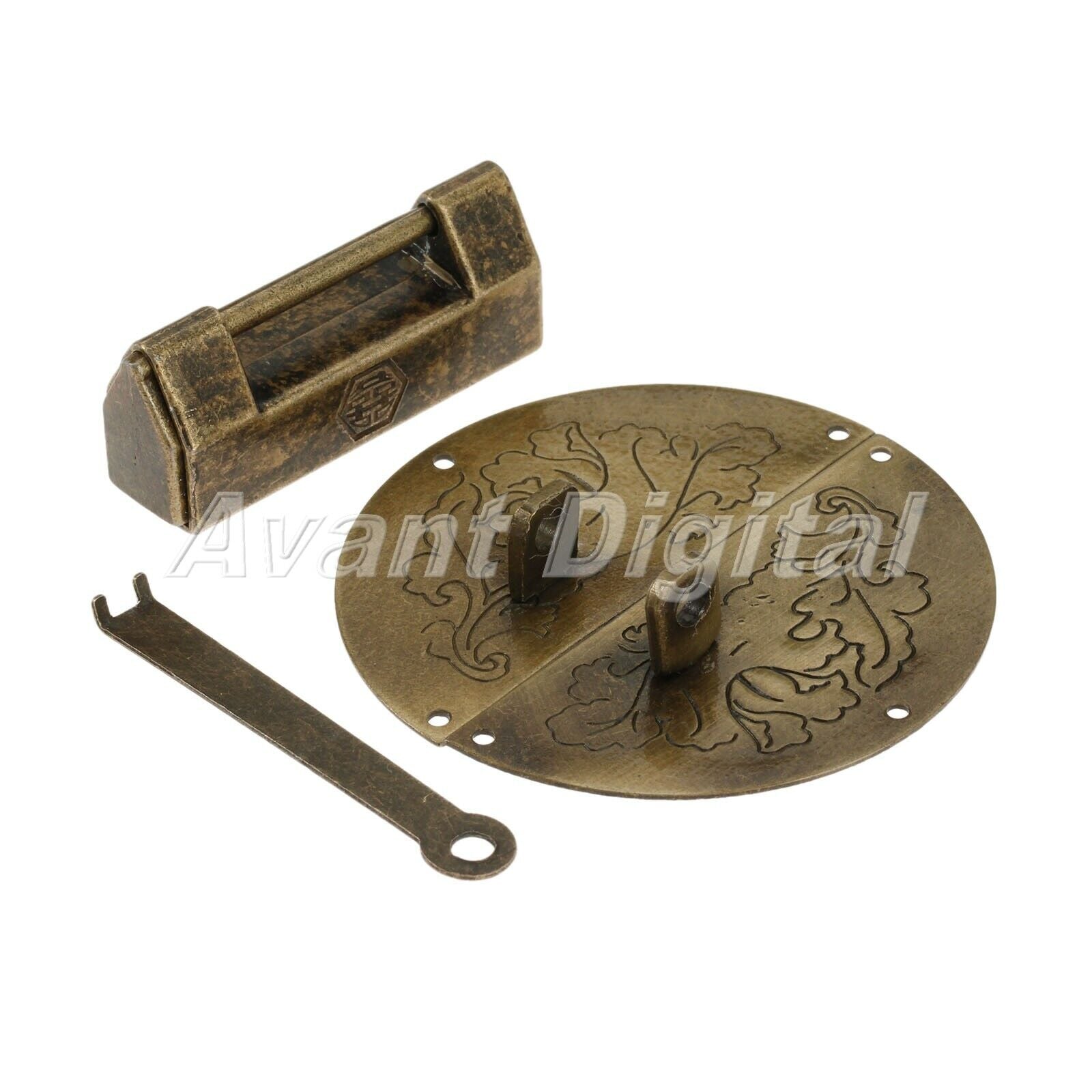 Retro Jewelry Box Latch Catch Hasp & Chest Cabinet Padlock Carved Flower Decor