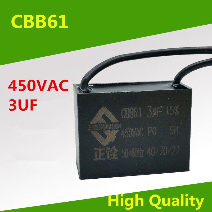 3 UF 450V 50/60Hz 450VAC 3UF CBB61 Fan Motor Capacitor Lead Wire