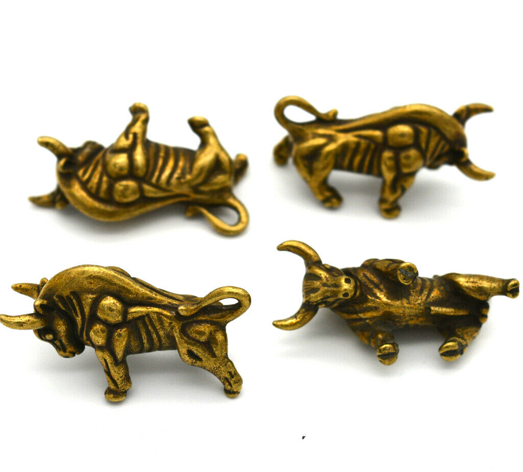 4pcs Chinese Pure brass Wall Street bull small statue