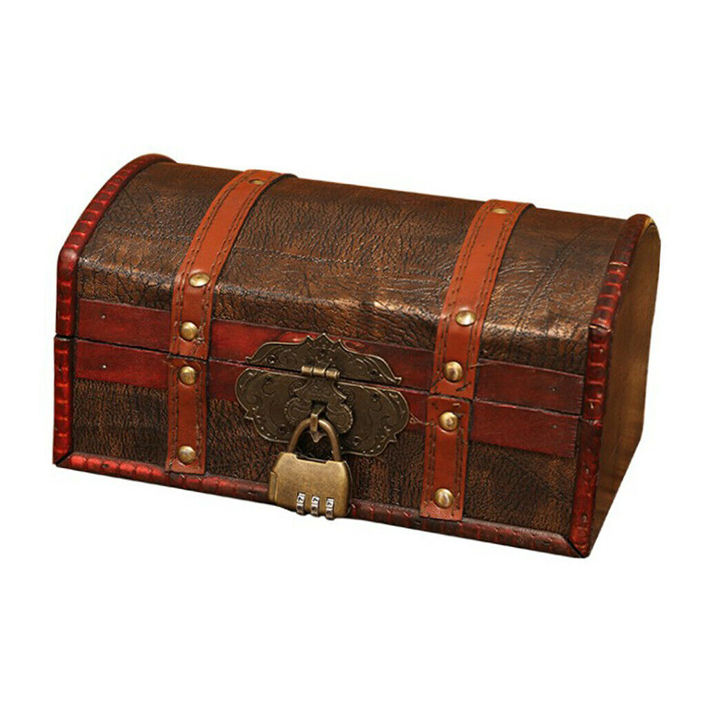 Wood Treasure Chest Necklace Password Lock Storage Case Organizer Home Decor