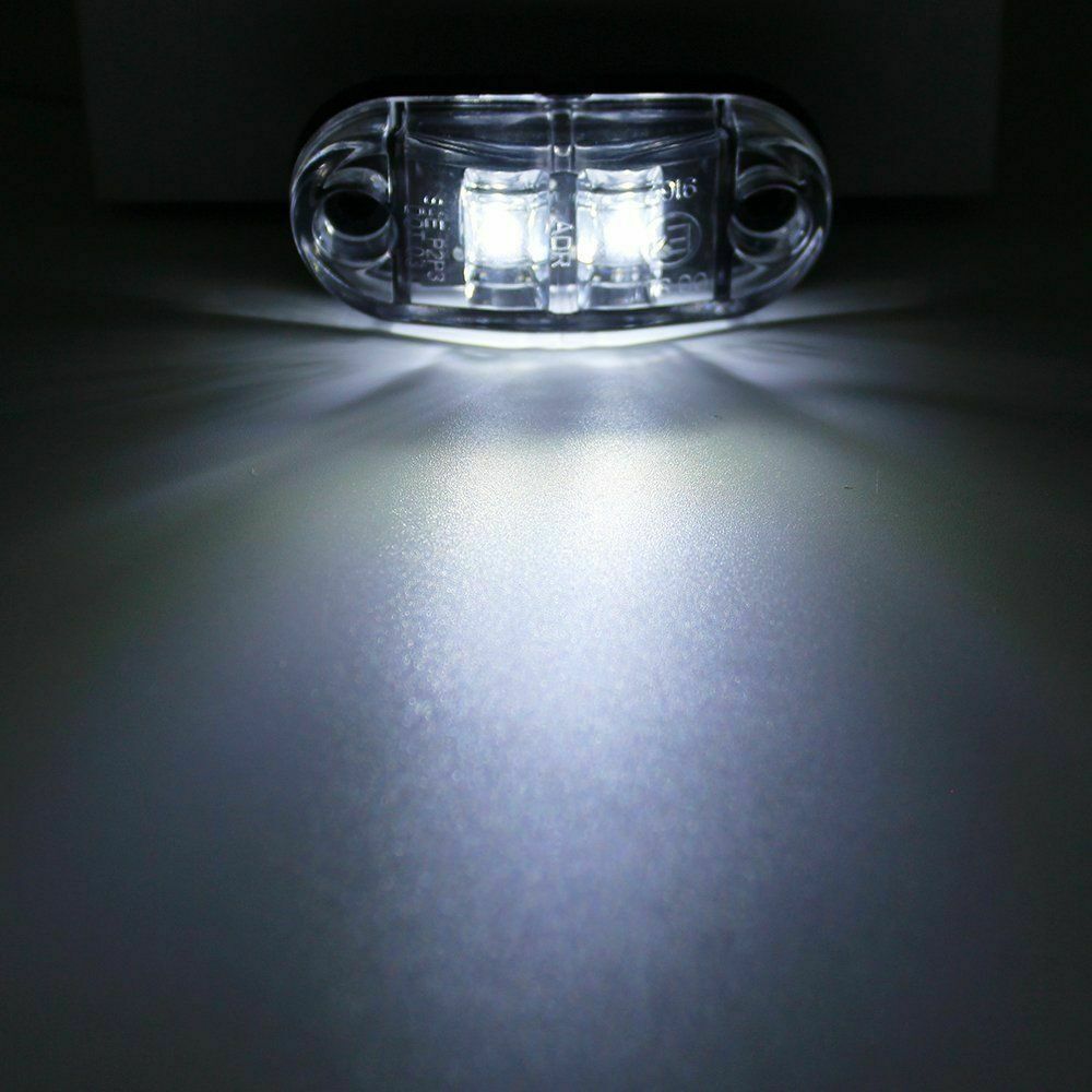 Pair 2.6" Clearance White Oval Led Lamp 2 Diode Trailer Truck Side Marker Light