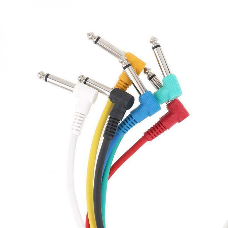 6pcs Colorful Audio Cable Angled Plug Leads Patch Lines for Guitar Pedal Effect