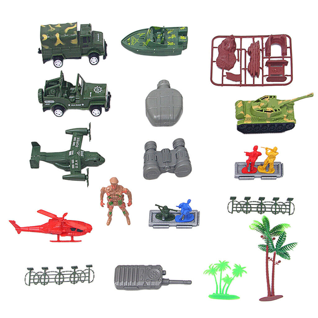 Lots 17 Plastic Military Tank Soldier Men Figures Army Building Block Kits