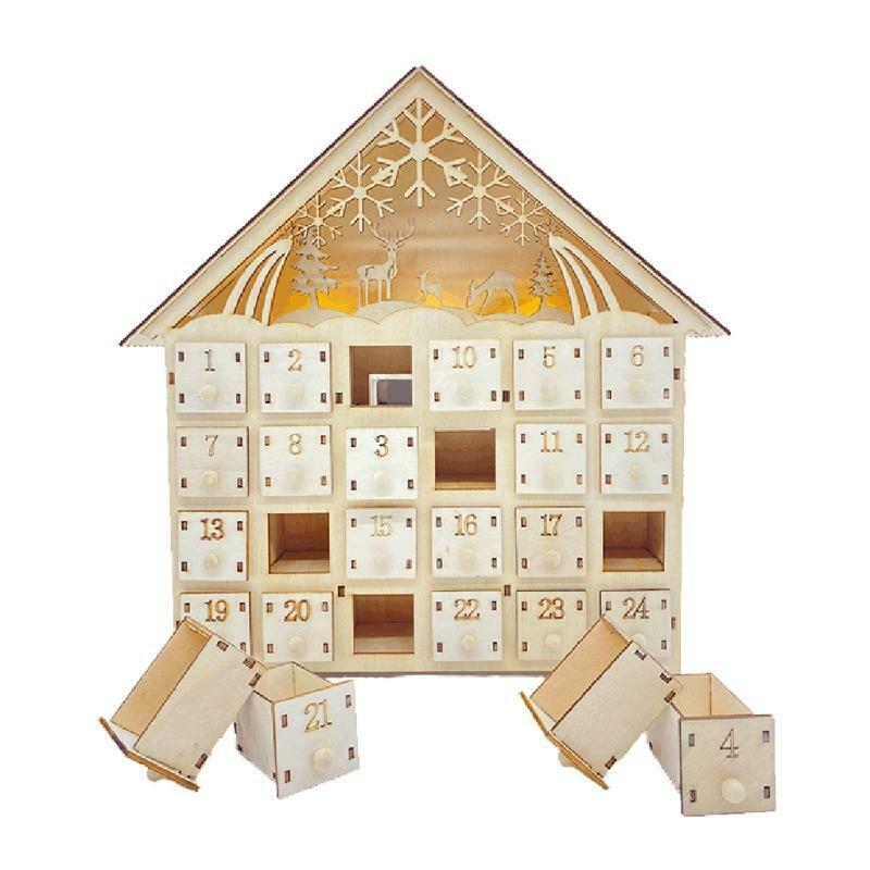 Elk Snowflake Wooden Christmas Countdown Calendar LED Lighted Wood House Xmas