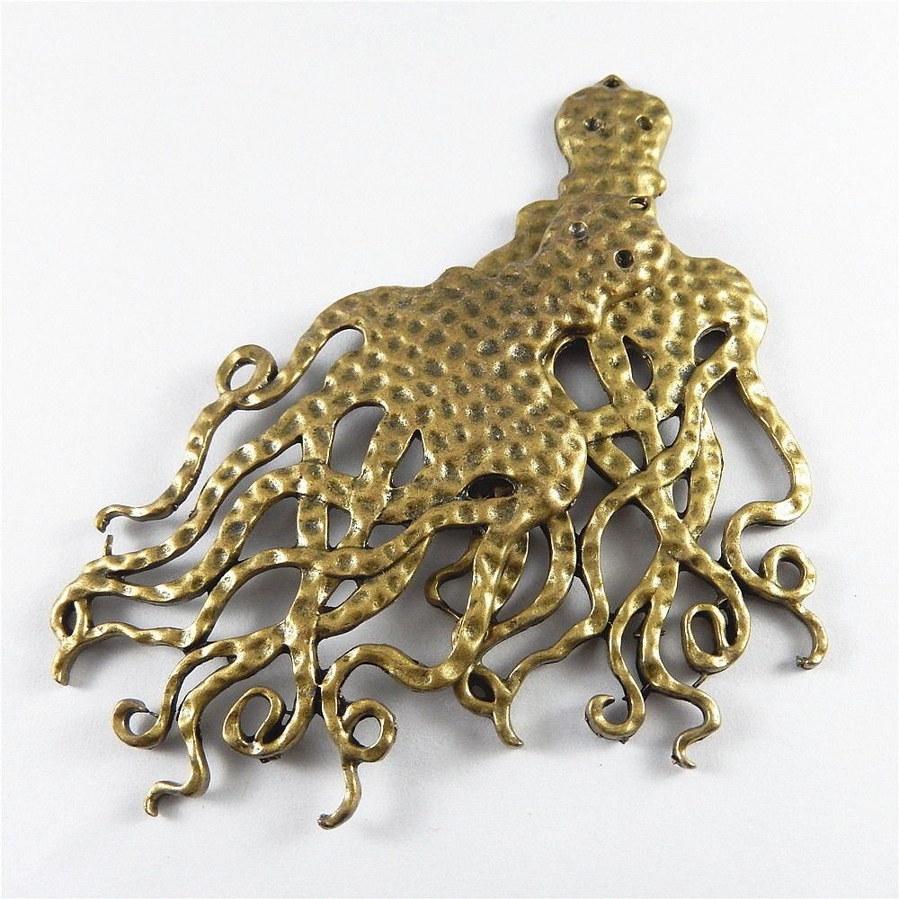 2pcs Retro Bronze Big Octopus Pendant Charm Marine Life Jewelry Craft 108*52*3mm