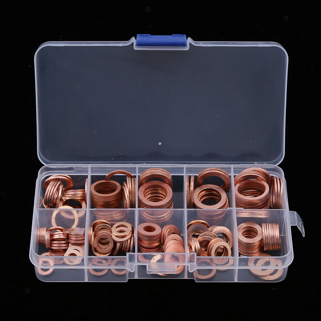 200pcs Oil Drain Plug Washer Copper Crush Seal Assortment Assorted with Box