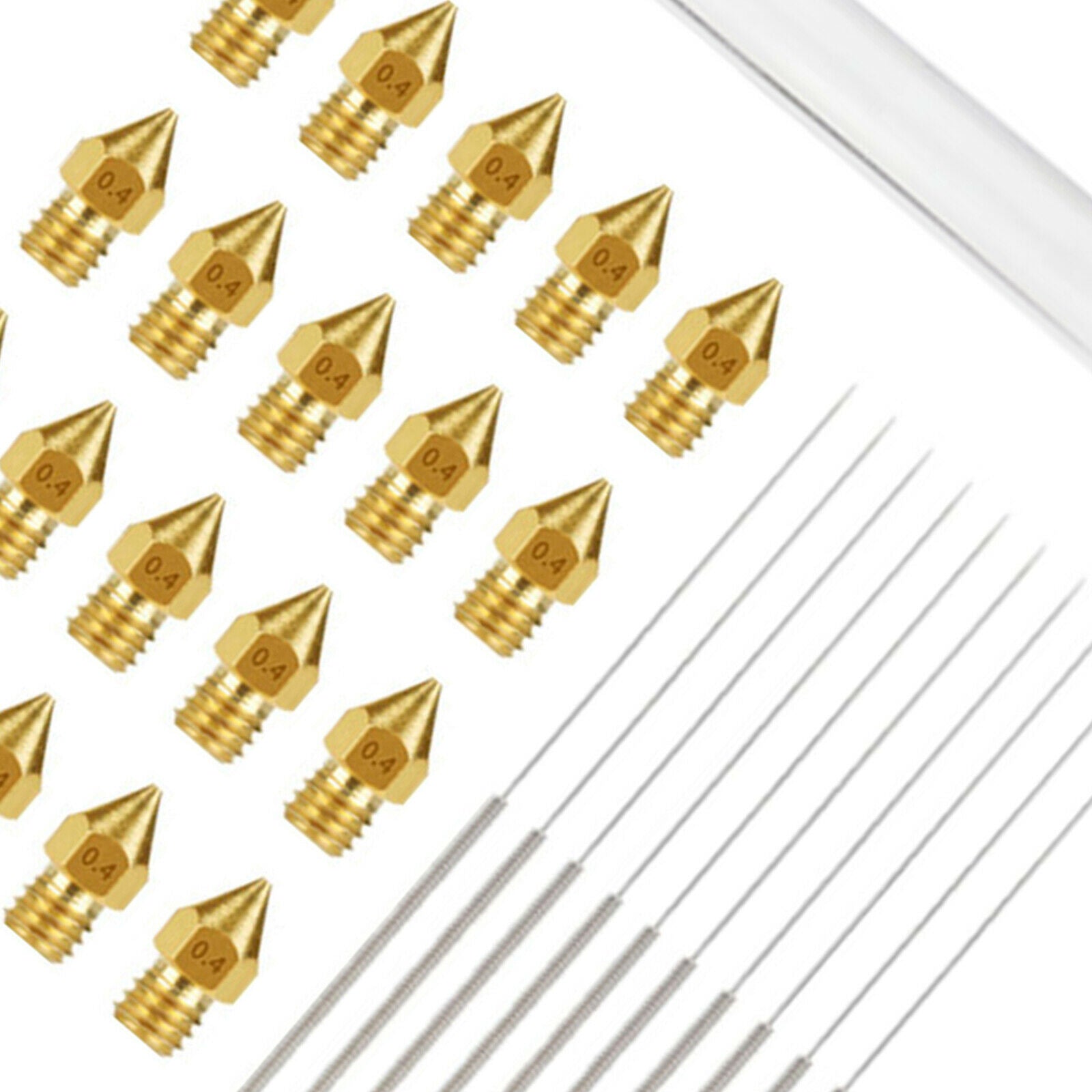 0.4MM MK8 20 pcs Brass Nozzles Kit with 10 Cleaning Needles Accessories for