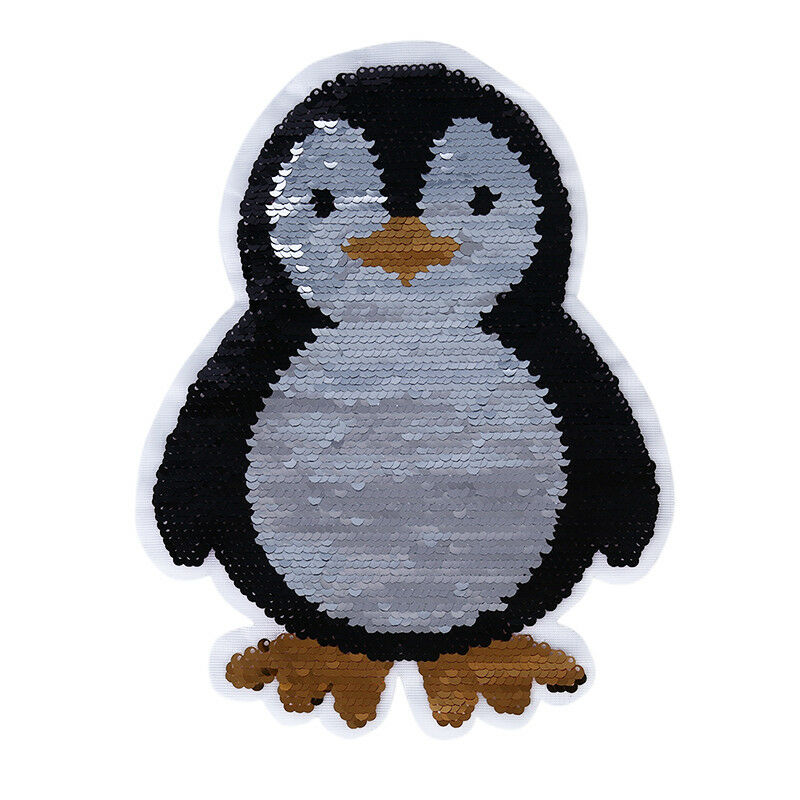 Penguin reversible sequins sew on patch clothes diy applique bag clothing coatBD