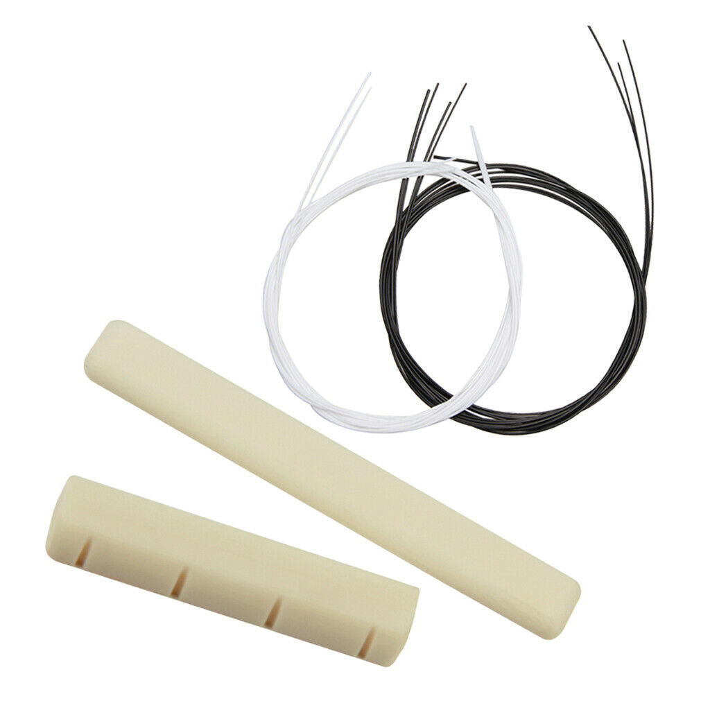 2 Set Ukulele Replacement String + Saddle Nut Hawaii 4 String Guitar Accessory
