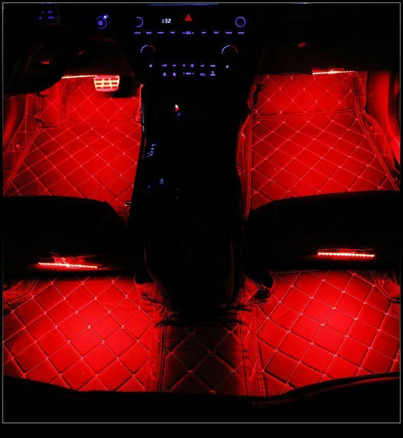 4x RGB Car LED Interior Strips 12 SMD Atmosphere Under dash Accent Light Kit