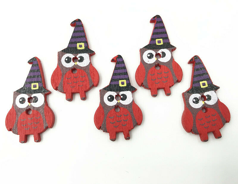 50X Halloween Owl shape Wooden buttons Fit sewing scrapbooking Handicrafts 30mm