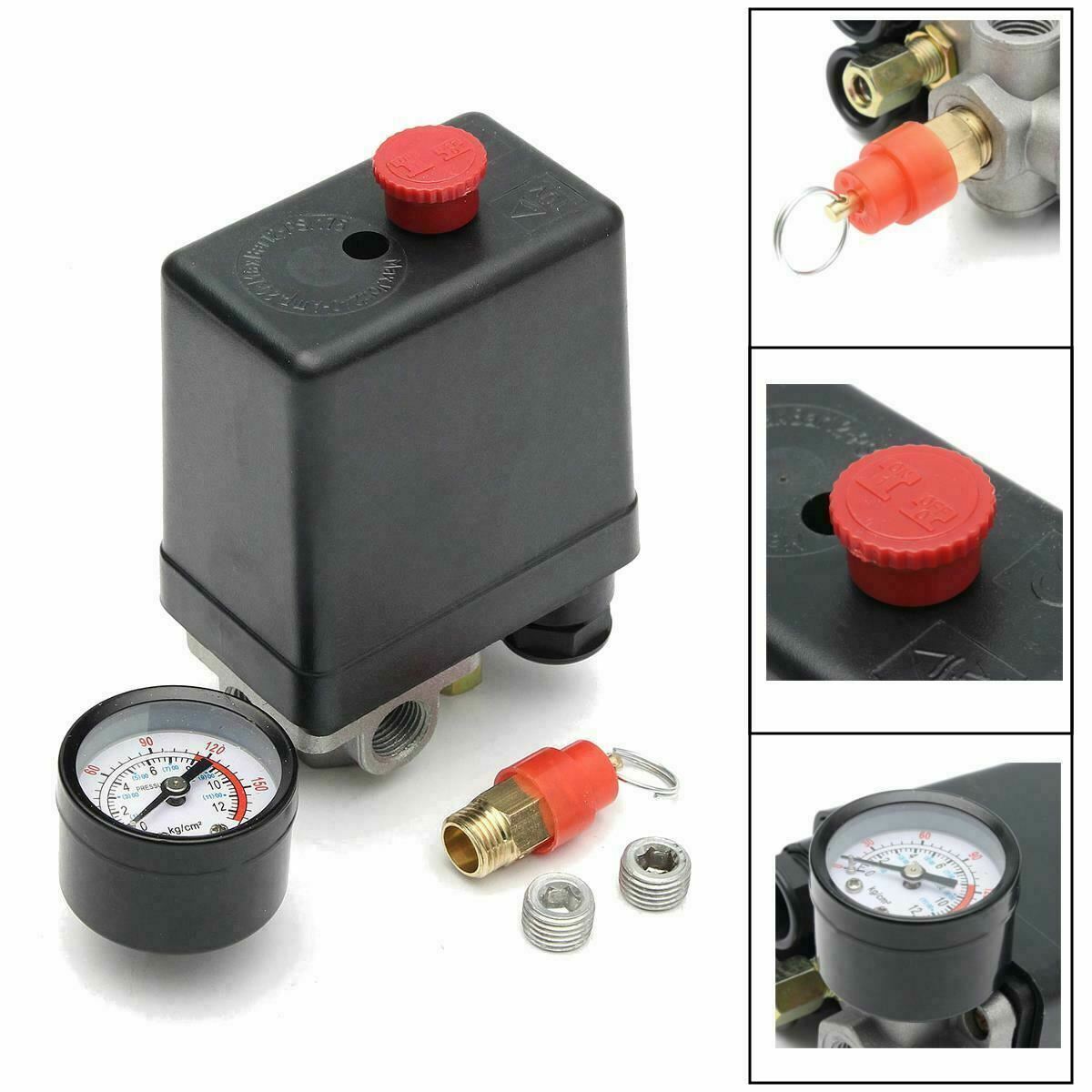 175psi 4 Port Air Compressor Pressure Switch Manifold Regulator + Safety Valve