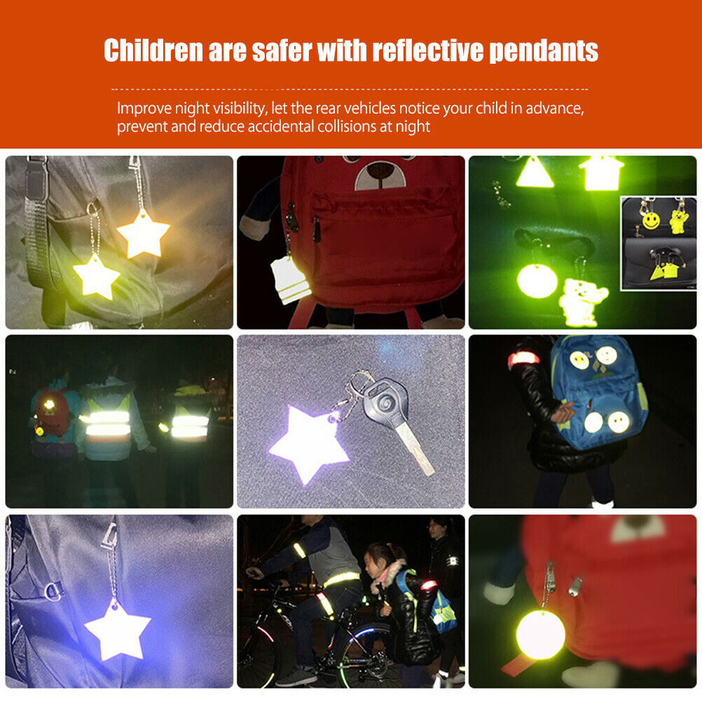 12Pcs Safety Reflector Pendant Star Reflector Pendant For Kids Backpack Cycling