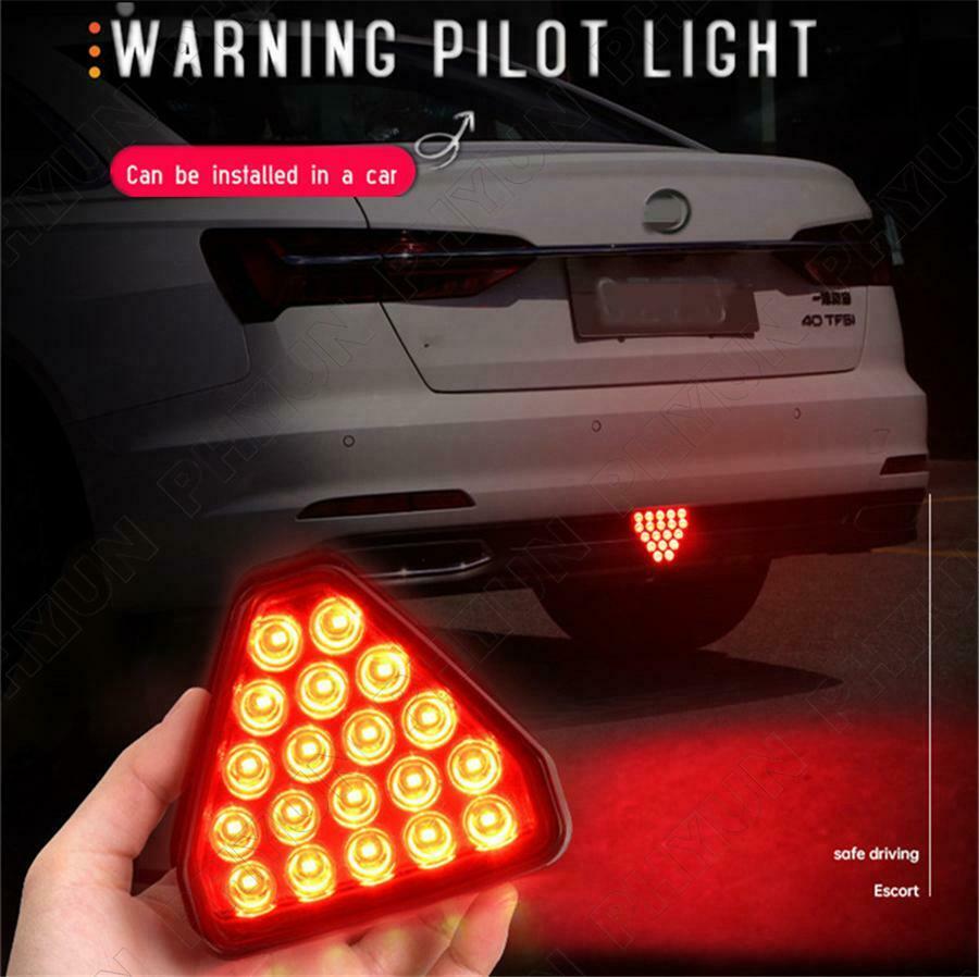 Red Triangle 12 LED Rear Stop Tail Lamp 3rd Brake Strobe Flicker Light Universal