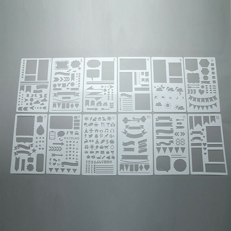 12pcs Stencil Set Planner DIY Drawing Template Journal Notebook Diary ScrapbFCA