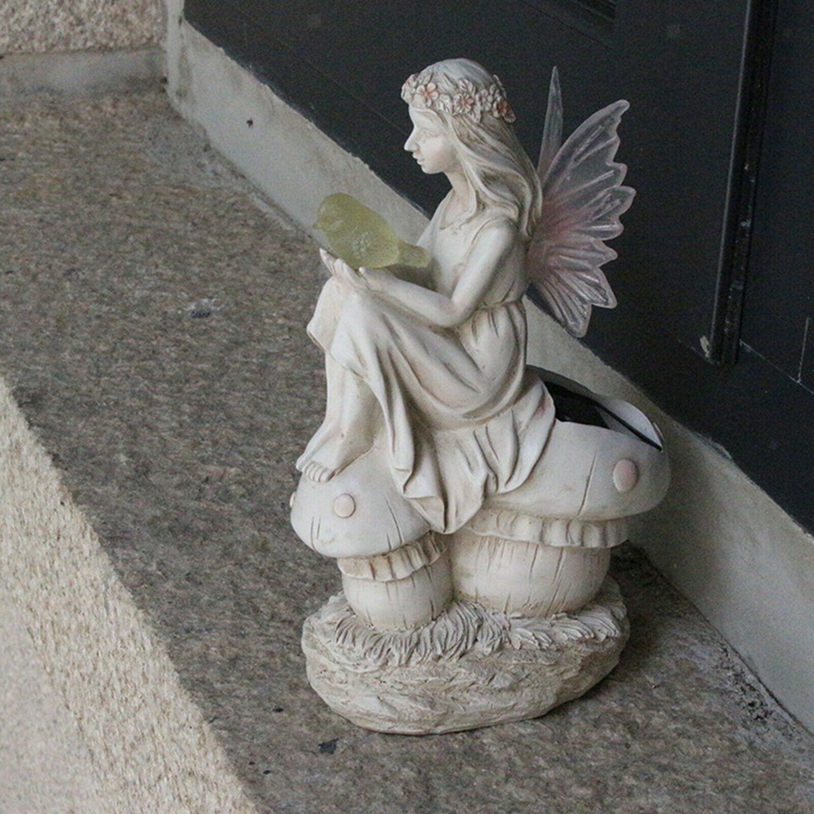 Angel Sculpture with Wing Solar Powered Pond Statue Ornaments White Bedroom