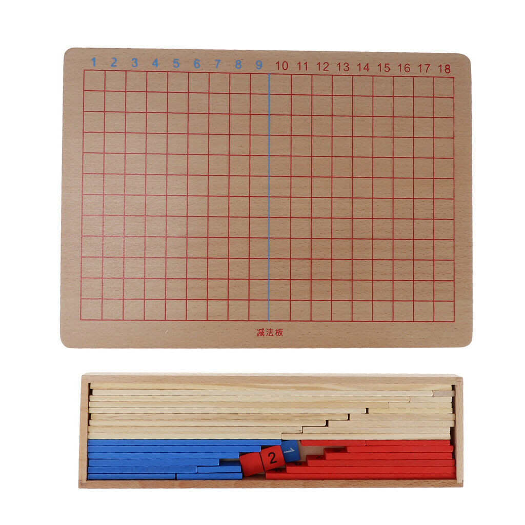 Wood Montessori Math Addition & Subtraction Board with 10pcs Bead Bars