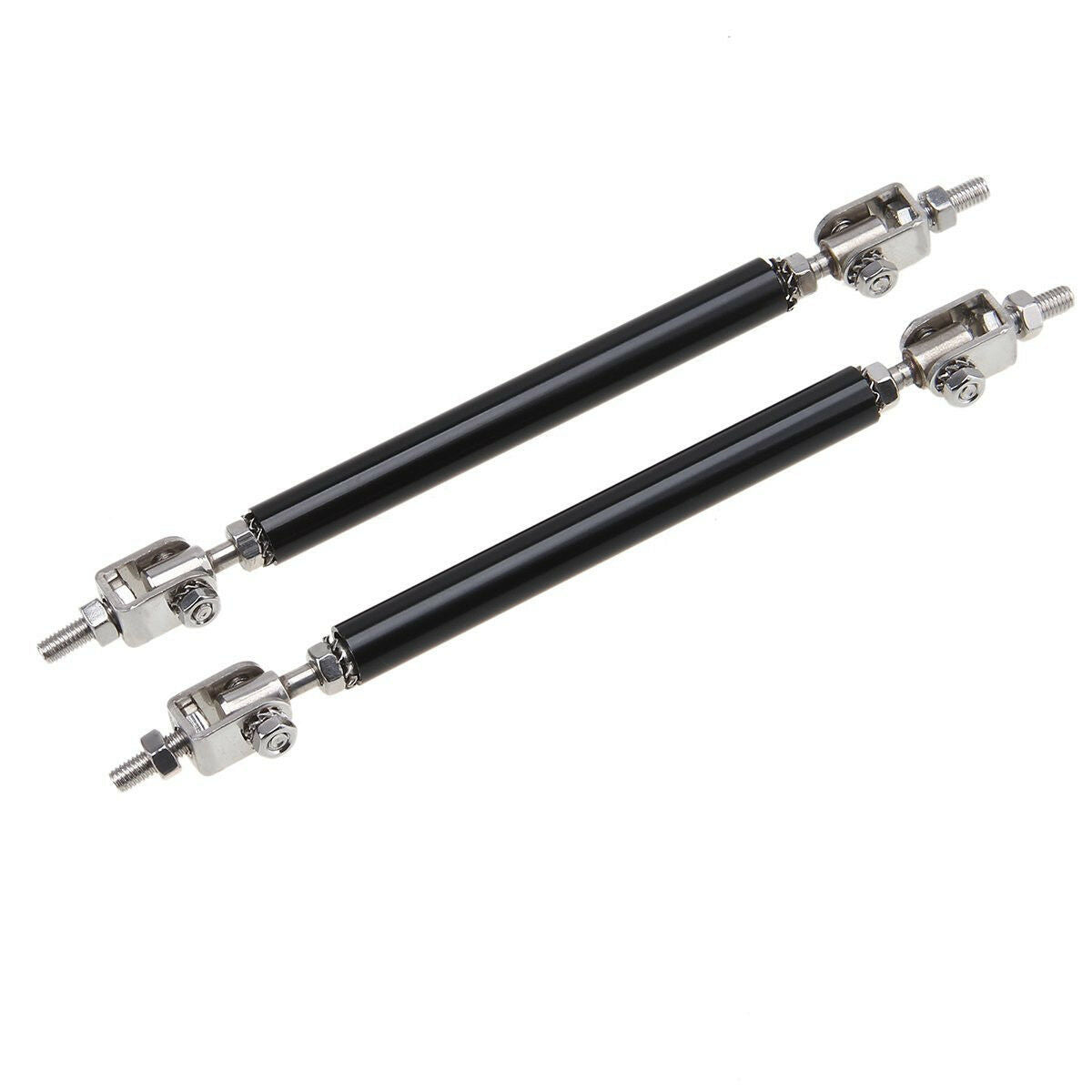 2Pc Black Adjustable Car SUV Front Bumper Lip Splitter Strut Rod Tie Support Bar