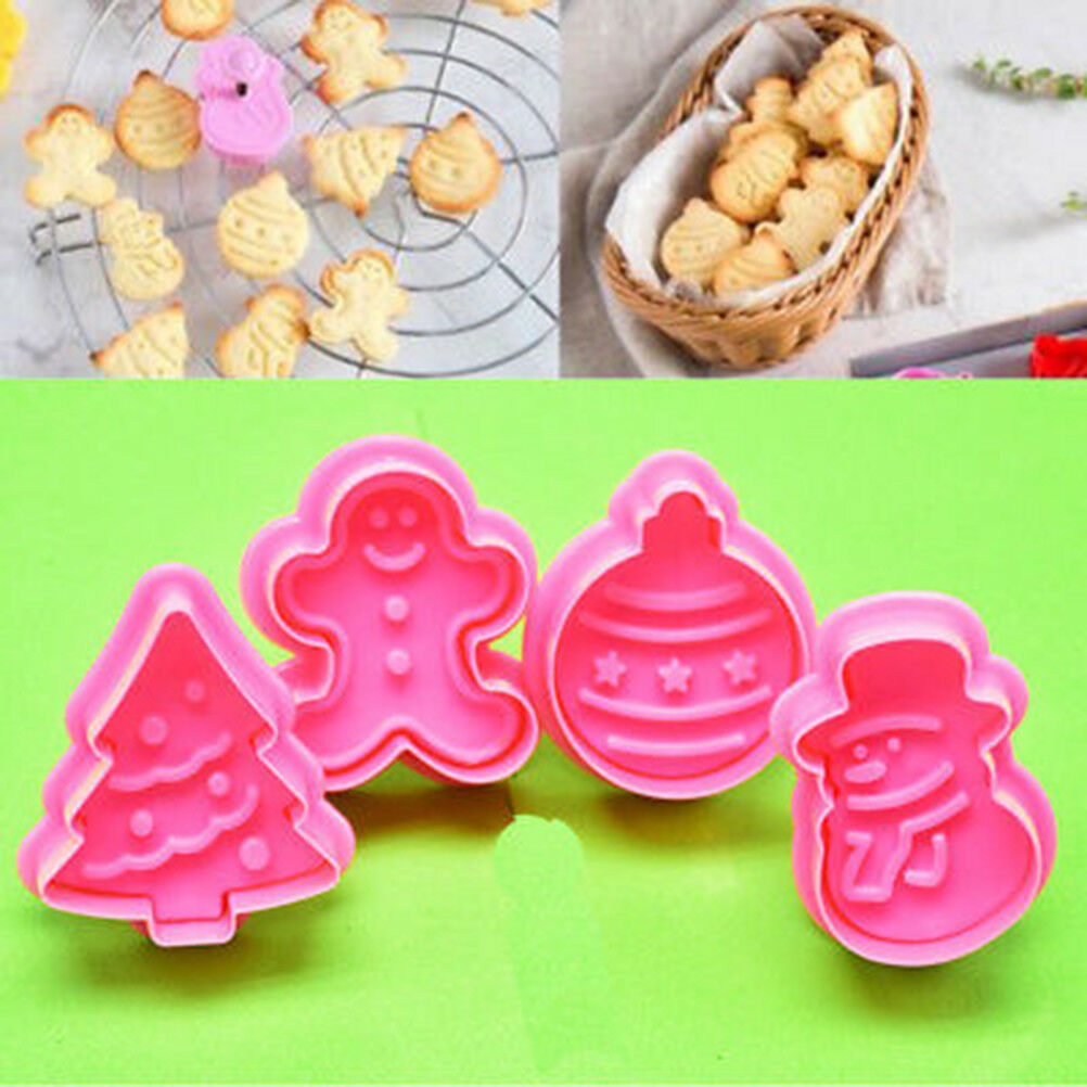 4pcs christmas cookie biscuit plunger cutter mould fondant cake mold bakin.l8