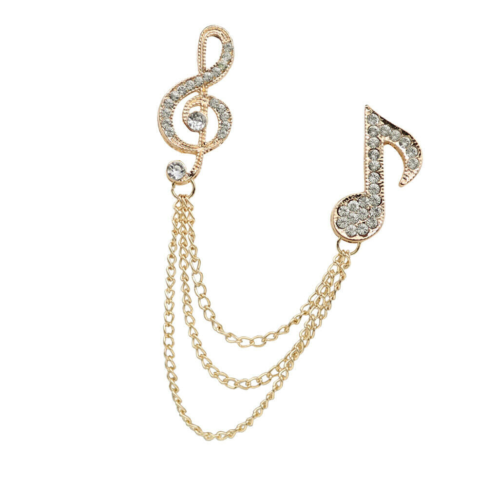 Crystal Rhinestone Music Symbol Lapel Pin Suit Corsage Tassel Chian Brooch