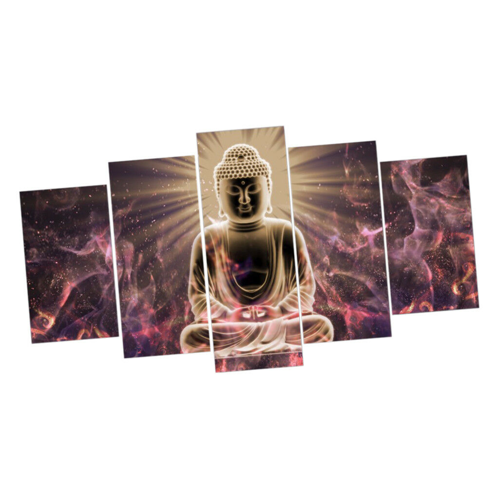 Modern Canvas Wall Art of Buddha Light for your Living Room -5 Panel Size L