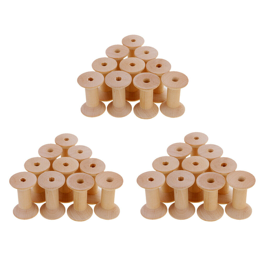 30Pcs Natural Wooden Empty Thread Spools DIY