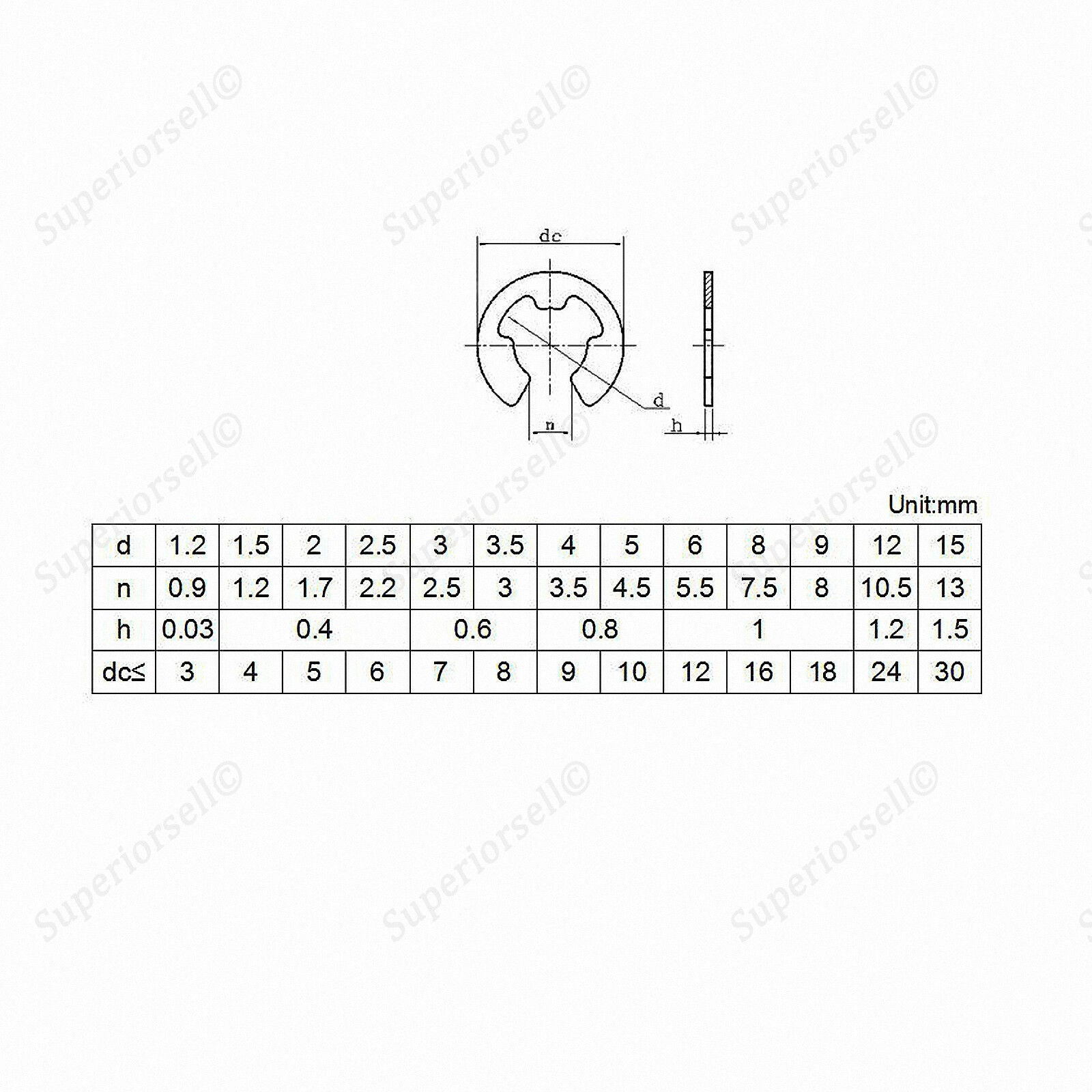 60pc M1.5,2,2.5,3,3.5,4 E-Clips Snap Ring Circlip Retaining Kit SUS201 Stainless
