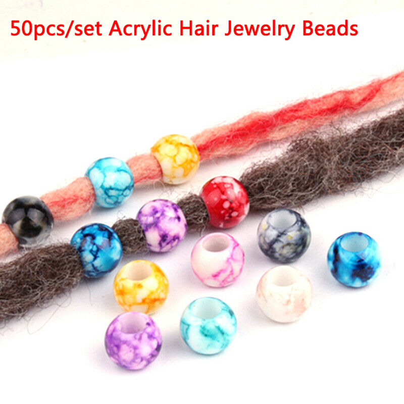 50x Acrylic Round Hair Beads Braids Diy Dreadlock Beads Hair Extension Jewelr SJ