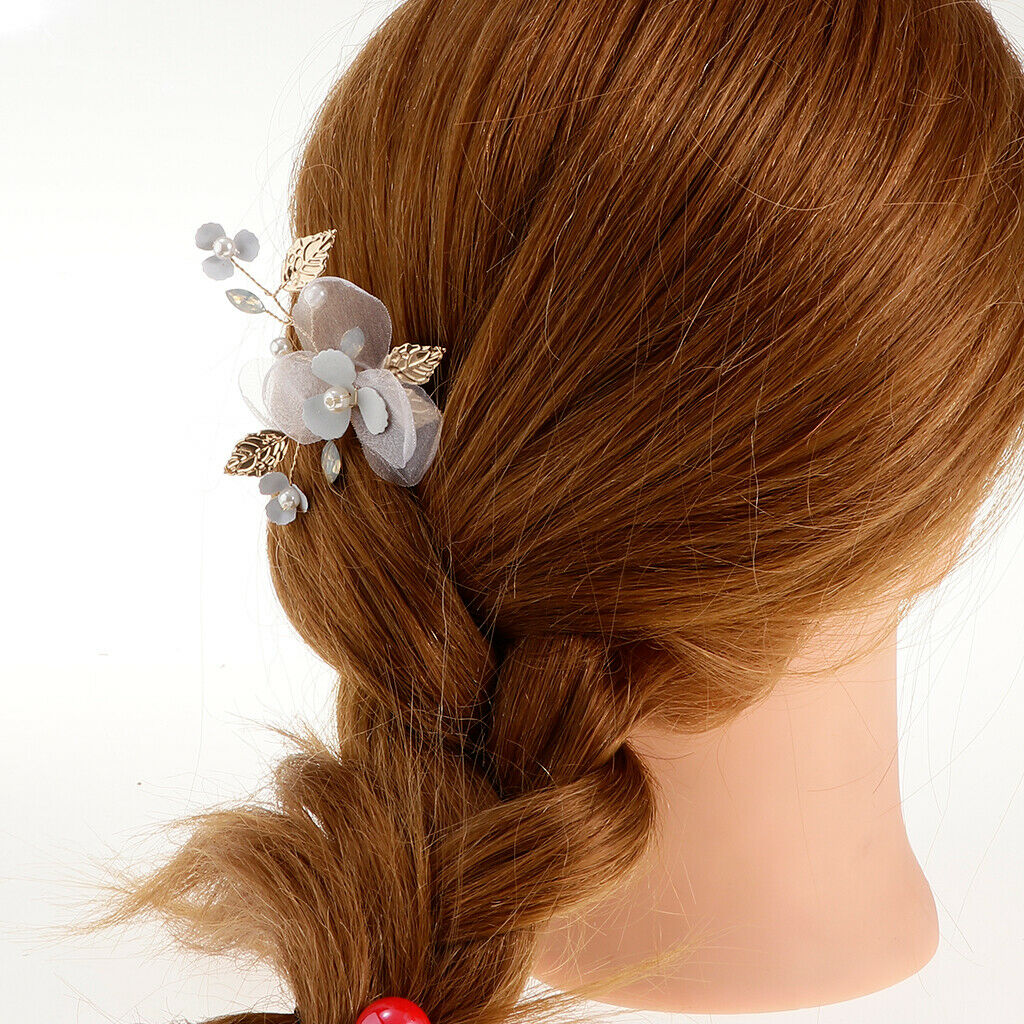 Elegant Artificial Pearls Leaf Flower Hair Pins Hair Stick Wedding Bridal