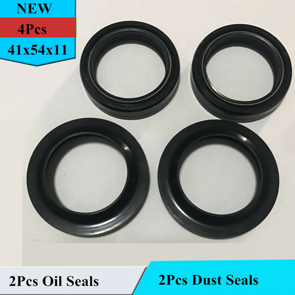 2Pcs Oil Seal & 2Pcs Dust Seals Ring 41x54x11 for Motorcycle Front Fork Damper
