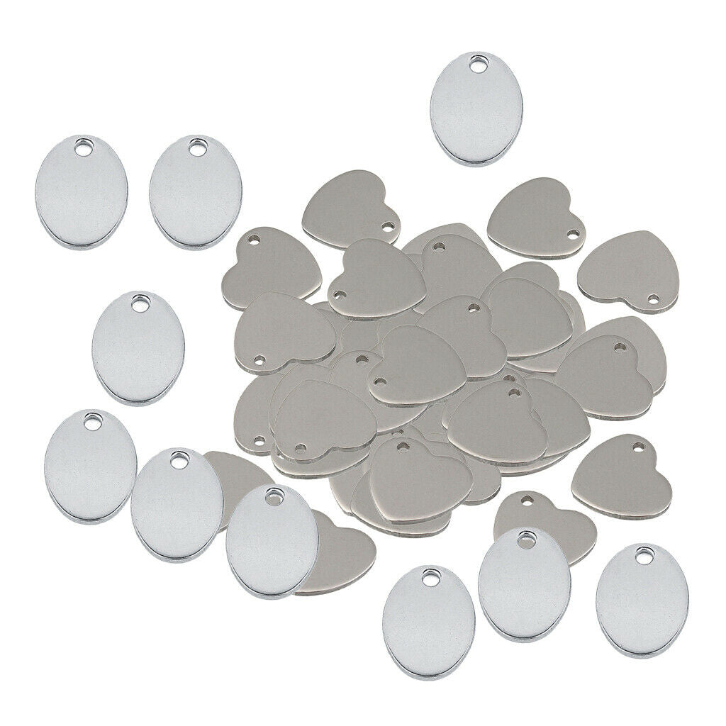 60pieces Metal Tags Blank Stamping Heart Oval Pendants Charms Jewelry Making