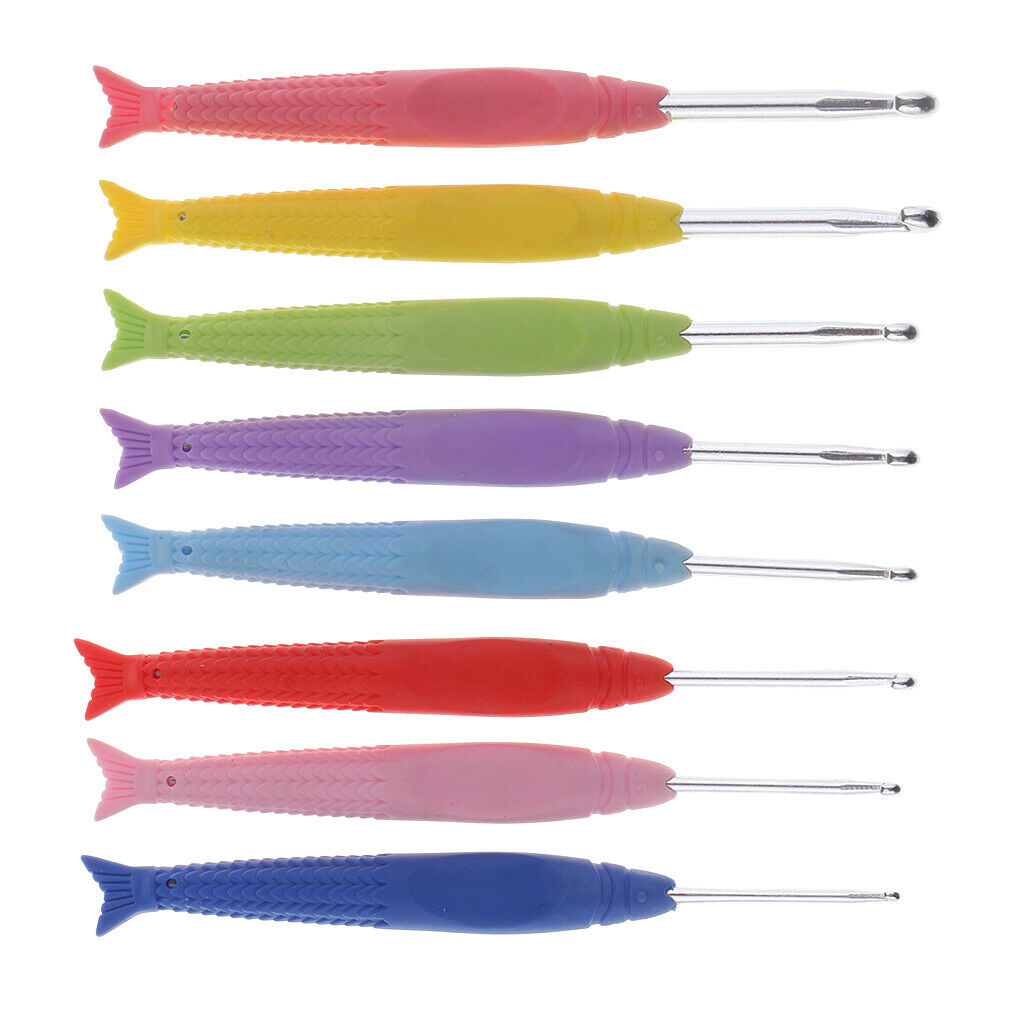 8pcs Silica Gel Handle Aluminum Crochet Hook Set 2.5mm 6.0mm For DIY