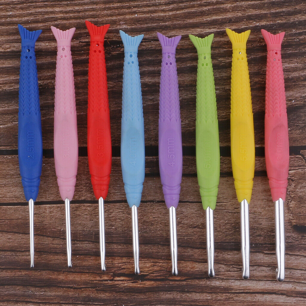8pcs Silica Gel Handle Aluminum Crochet Hook Set 2.5mm 6.0mm For DIY