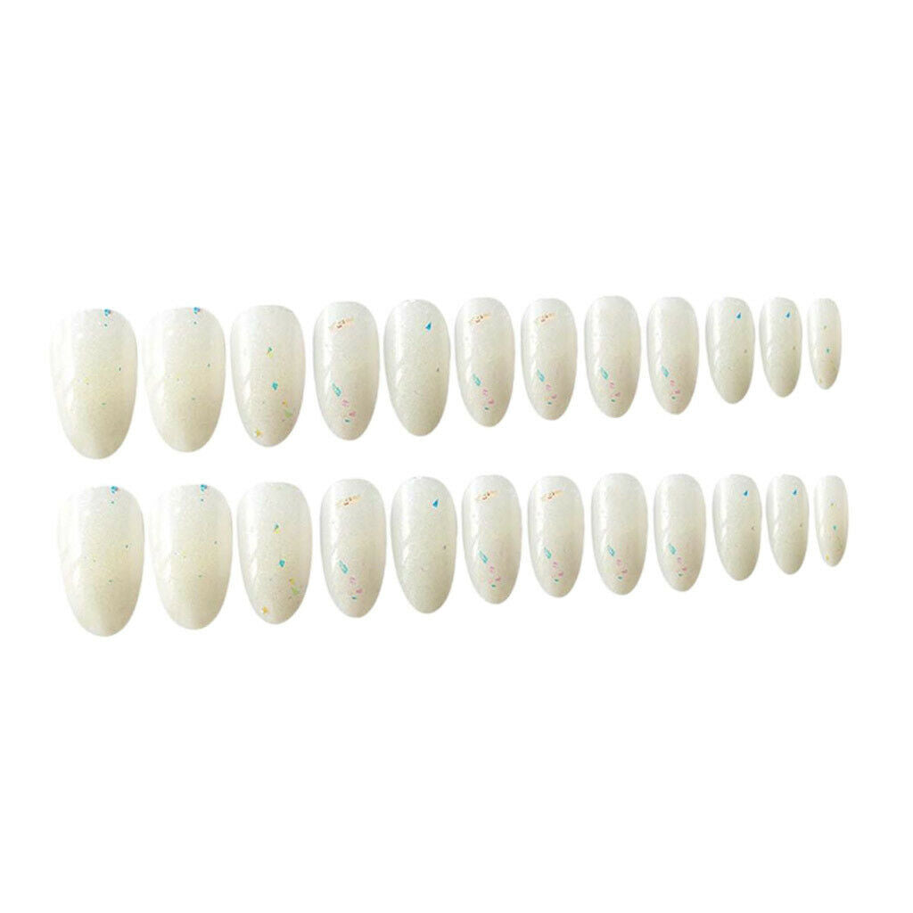 24pcs Oval Ballerina French False Nails Full Cover Nail Art Decor Tips White