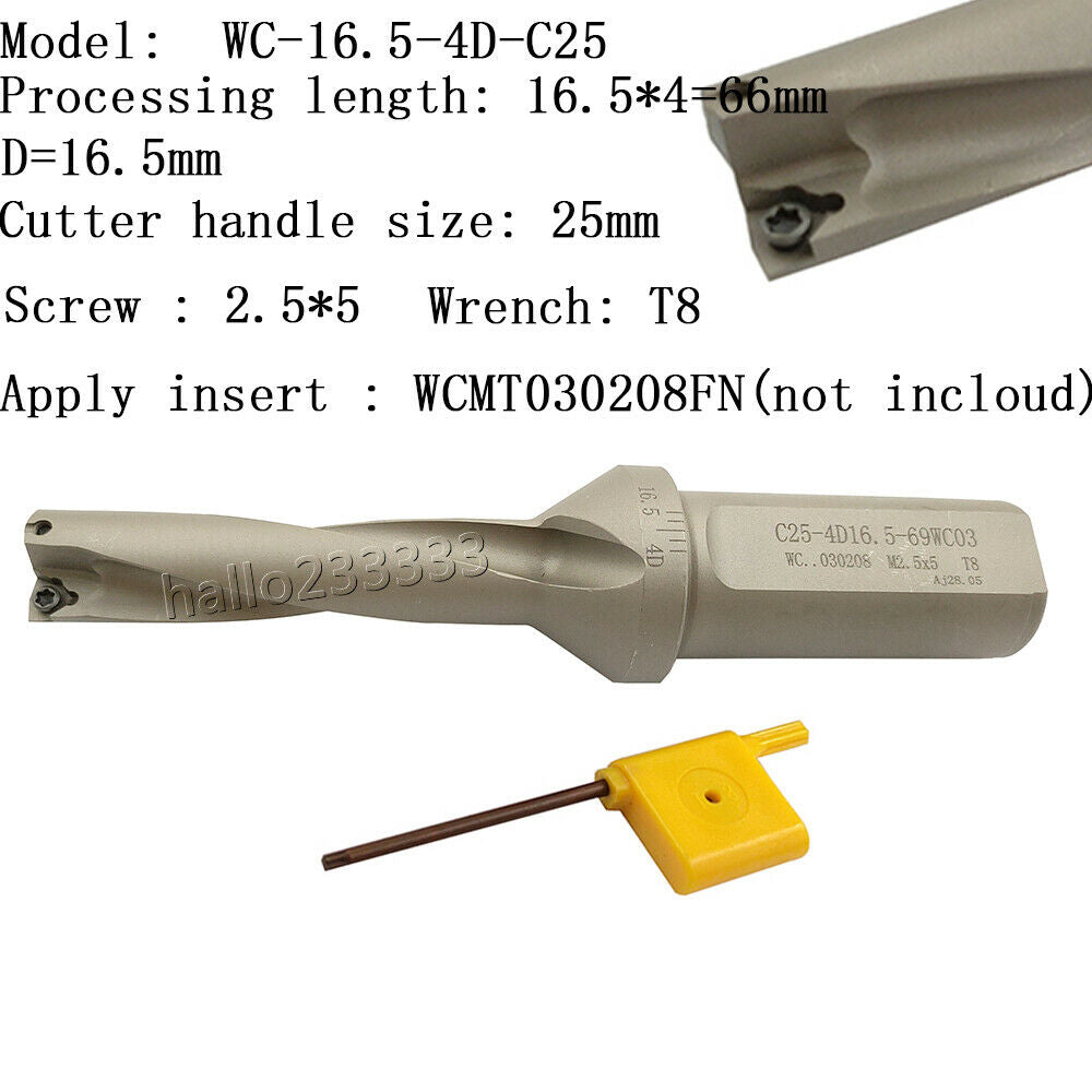 WPD-165-4D-C25 16.5mm U drill indexable drill For WCMX030208 WCMX carbide insert