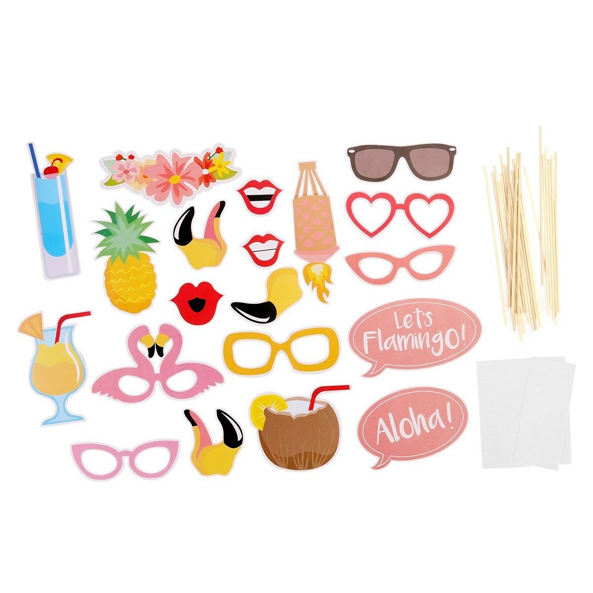 21pcs Themed Summer Party wedding Photo Booth Props Kit Party wedding Flamingo