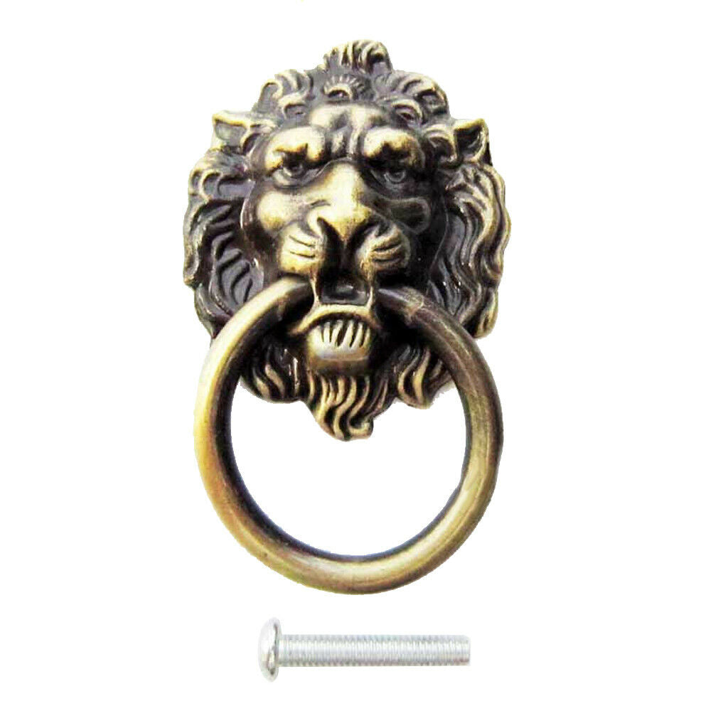 Durable Zinc Alloy Lion Head Pull Handle w/ Screws f/ Home Furniture Brass