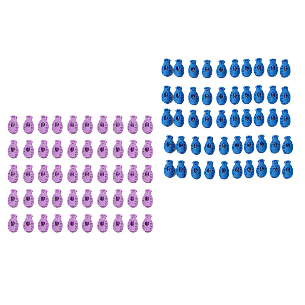 50pcs Bungee Cord Lock End Spring Stop Toggle Stoppers Blue