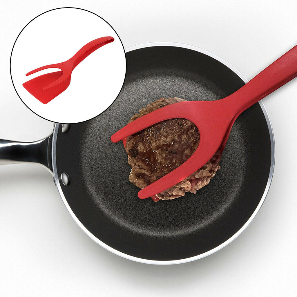 Grip Flip Egg Spatula Tongs Non-stick Fried Egg Tuner for French Toast Red