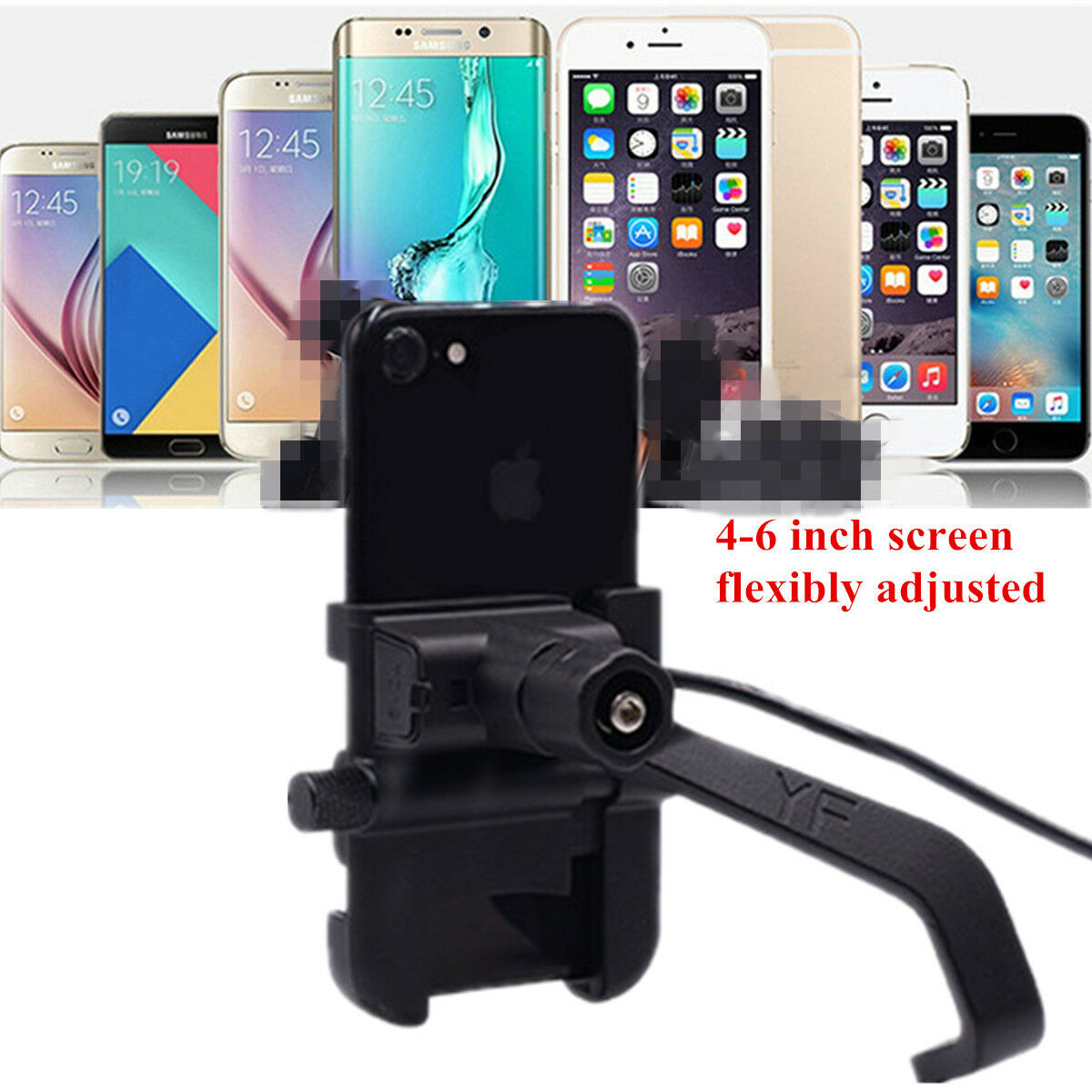 Motorbike Mirror Holder Install Phone Bracket& QC3.0 Charger Waterproof USB Port