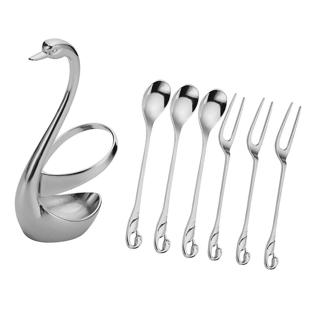 Stainless Steel Swan Style Holder Coffee Dessert Spoon Fruit Fork Cutlery Rest